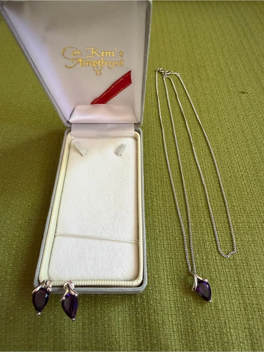 Amethyst Purple Marquise Drop Earrings in Silver-Tone with Matching Pendent